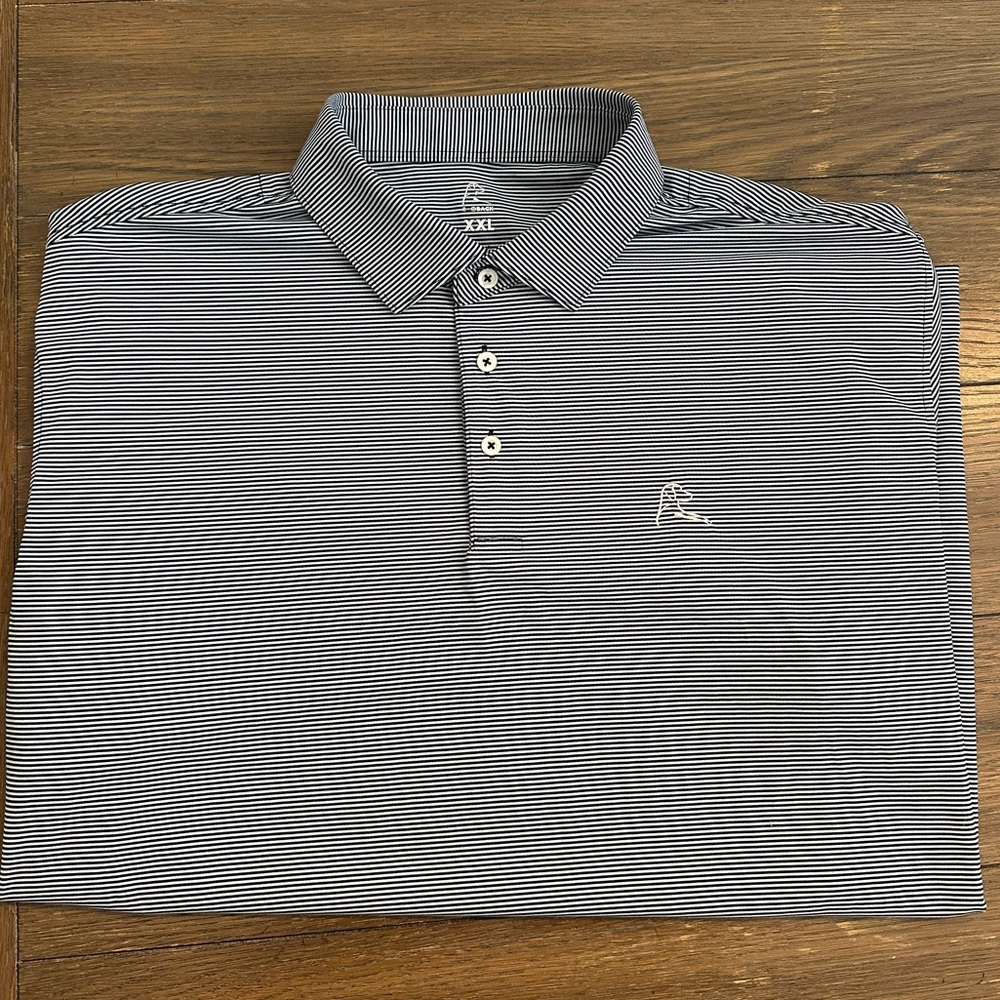 Rhoback Men's Polo Shirt - Navy and White Stripes Size XXL